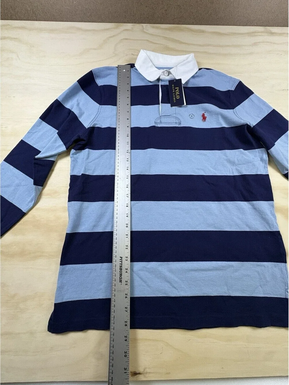 NWT Polo Ralph Lauren Rugby Shirt Men’s Medium Blue Stripe Classic Long Sleeve